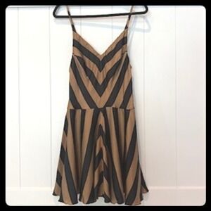 Amanda Uprichard Chevron Silk Blend Dress Black Tan Sleeveless‎ Party Neutral